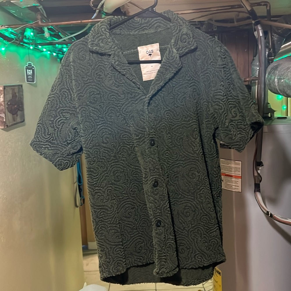 Men’s Green OAS Terry Cloth Button Down Size M